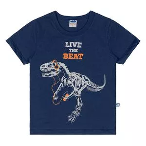 Camiseta Dinossauro<BR>- Azul Escuro & Laranja