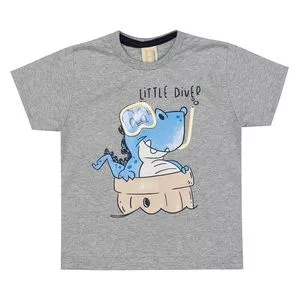 Camiseta Infantil Dinossauro Com Bordado<BR>- cinza & Azul<BR>- Hrradinhos