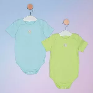 Kit Infantil De Bodies Básicos<BR>- Azul Claro & Verde<BR>- 2Pçs<BR>- Bicho Molhado