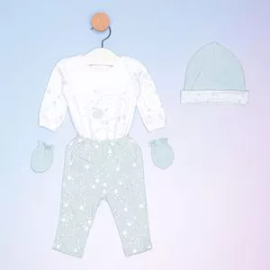 Pijama Infantil Ovelhas<BR>- Branco & Azul Claro<BR>- Bicho Molhado