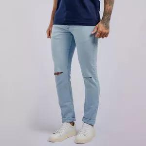 Calça Jeans Skinny Com Recortes<BR>- Azul