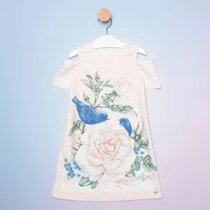 Vestido Infantil Floral<BR>- Rosa Claro & Off White<BR>- Petit Cherie