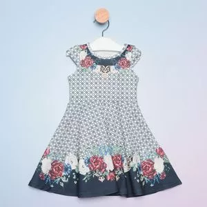 Vestido Infantil Geométrico<BR>- Cinza Claro & Azul Marinho<BR>- Petit Cherie