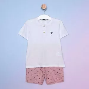 Conjunto Infantil De Camiseta Com Logo & Bermuda Pássaros<BR>- Branco & Vermelho<BR>- Oliver