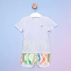 Conjunto Infantil De Camiseta Coqueiro & Bermuda Abstrata<BR>- Branco & Laranja<BR>- Oliver