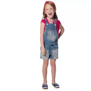 Jardineira Jeans Infantil Com Bolso<BR>- Azul