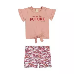 Conjunto De Blusa We Are The Future & Short<BR>- Rosa & Vermelho<BR>- Colorittá