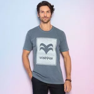 Camiseta Vonpiper® Com Recortes<BR>- Azul Escuro & Off White