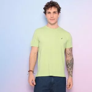 Camiseta Com Bordado<BR>- Verde & Azul Marinho