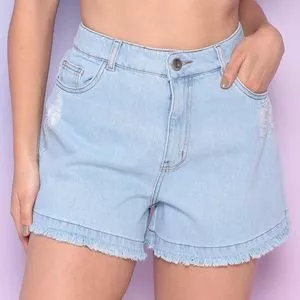 Short Jeans Com Bolsos<BR>- Azul Claro
