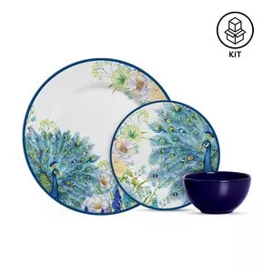 Aparelho De Jantar Aquarela<BR>- Branco & Azul<BR>- 12Pçs<BR>- Alleanza Ceramica