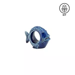 Jogo De Peixes Decorativos Ocean<BR>- Azul & Azul Marinho<BR>- 4Pçs<BR>- Wolff