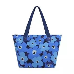 Bolsa Floral Com Tag<BR>- Azul Marinho & Azul<BR>- 30,5x48x18,5cm<BR>- Jacki Design