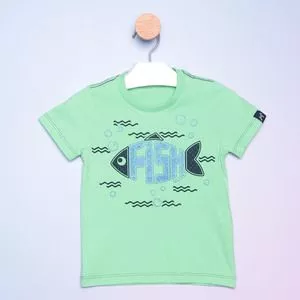Camiseta Infantil Peixe<BR>- Verde Água & Azul