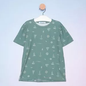 Camiseta Infantil Náutica<BR>- Verde & Branca