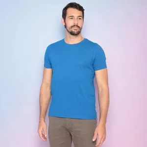 Camiseta Com Bordado<BR>- Azul