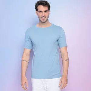 Camiseta Com Bordado<BR>- Azul Claro