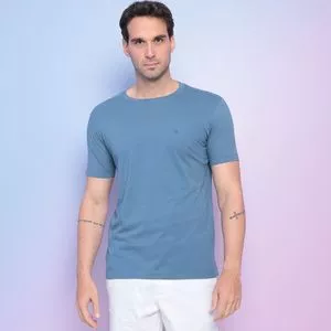 Camiseta Lisa Com Bordado<BR>- Azul