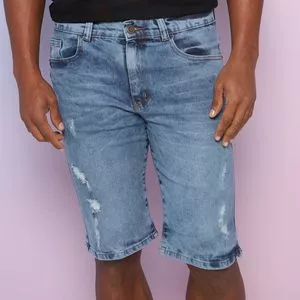 Bermuda Jeans Com Recortes<BR>- Azul