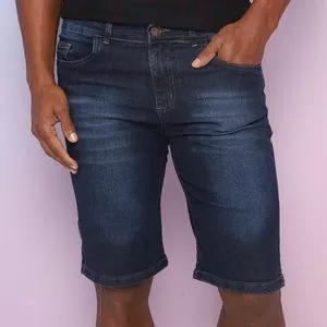 Bermuda Jeans Estonada Com Recortes<BR>- Azul Marinho