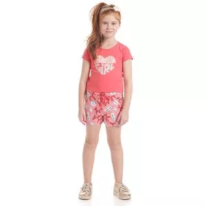 Conjunto Infantil Camiseta & Short Balão<BR>- Coral & Rosa Claro