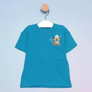 Camiseta Cachorro<BR>- Azul Escuro & Marrom<BR>- Hering Kids