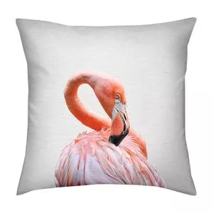 Capa Para Almofada Flamingo Com Linho<BR>- Off White & Laranja Claro<BR>- 44x44cm<BR>- Kacyumara