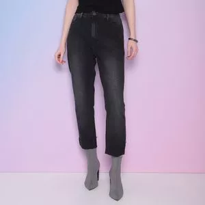 Calça Jeans Cropped Estonada<BR> - Preta<BR> - Canal