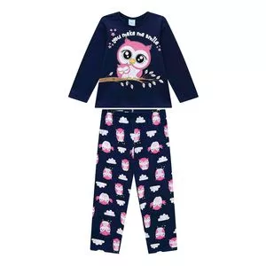 Pijama Infantil Corujinha<BR>- Azul Escuro & Rosa Claro