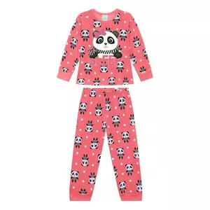 Pijama Infantil Panda<BR>- Coral & Branco