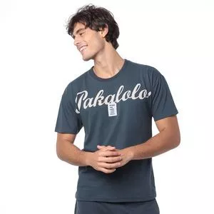 Camiseta Com Inscrições<BR> - Azul Marinho & Off White<BR> - Pakalolo