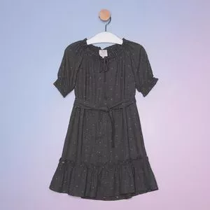 Vestido Infantil  Bordado<BR>- Cinza Escuro & Cinza Claro