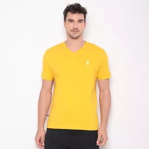 Camiseta Com Bordado<BR>- Amarela & Branca