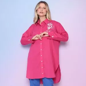 Camisa Oversized Com Bordados<BR>- Pink<BR>- Alfreda