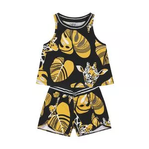 Conjunto Juvenil De Regata & Short Girafas<BR>- Preto & Amarelo<BR>- Nanai