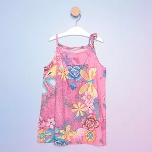 Vestido Infantil Borboletas<BR>- Pink & Amarelo<BR>- Mon Sucré