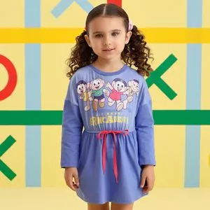 Vestido Infantil Turma Da Mônica®<BR>- Azul Claro & Amarelo<BR>- Mon Sucré