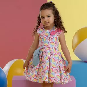 Conjunto Infantil De Vestido & Bolsa Turma Da Mônica®<BR>- Azul Claro & Rosa<BR>- Mon Sucré