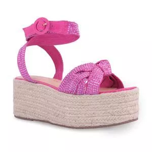 Sandália Plataforma Com Strass<BR>- Pink & Bege Claro<BR>- Salto: 6,8cm