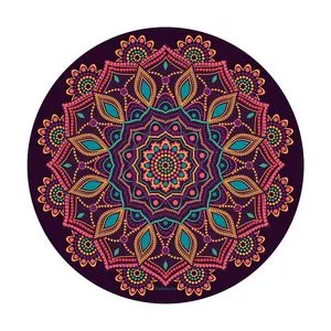 Manta Decorativa Aveludada Mandala<BR>- Roxa & Vermelha<BR>- Ø140cm<BR>- Gili Store