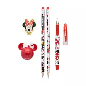 Kit Escolar Minnie Mouse®<BR>- Vermelho & Off White<BR>- 5 Itens<BR>- Molin