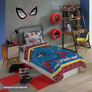 Jogo De Cama Spiderman® Solteiro<BR>- Azul Escuro & Vermelho<BR>- 065g/m²<BR>- 2Pçs
