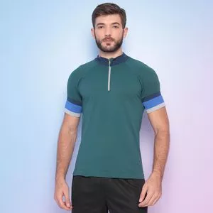 Camiseta Com Recortes<BR>- Verde Escuro & Azul Marinho