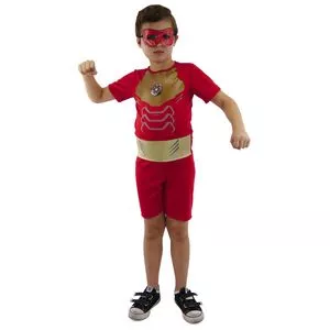 Fantasia Infantil Super Herói Steel Man<BR>- Vermelha & Dourada<BR>- 3Pçs