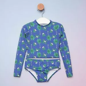 Conjunto Infantil De Cropped & Calcinha Boneca Coqueiros<BR>- Azul & Verde<BR>- Ceci Moda Praia