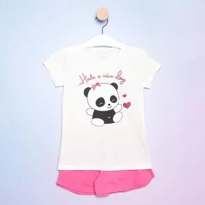 Pijama Juvenil Panda<BR>- Branco & Pink<BR>- Bela Notte Pijamas