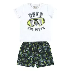 Conjunto Infantil De Camiseta & Bermuda Sea Diver<BR>- Branco & Preto<BR>- Boca Grande