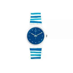 Relógio Analógico 75981<BR>- Branco & Azul<BR>- Swatch