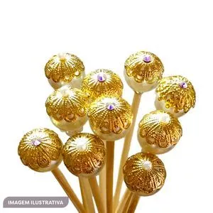 Vareta Decorativa<br /> - Bege & Dourada<br /> - 35cm<br /> - Mels Brushes