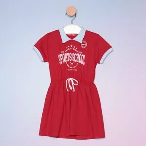 Vestido Infantil Com Inscrição<BR>- Vermelho & Cinza